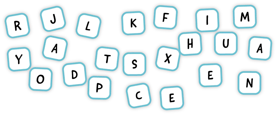 Illustration : lettres de clavier dispersées, formant un mot indéchiffrable.