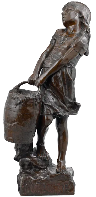 Sculpture bronze Pompon, fille portant tonneau, 1888.