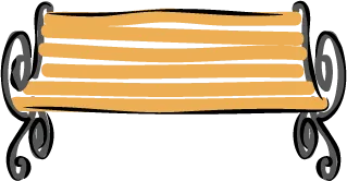 Dessin simple de banc en bois, accoudoirs décoratifs