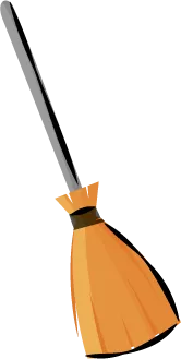 Illustration de balai de sorcière, manche long et fin, tête orange vif.