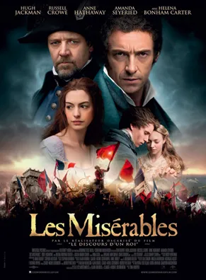 Affiche du film Les Misérables (2013) avec Hugh Jackman, Russell Crowe, Anne Hathaway. Révolution française.
