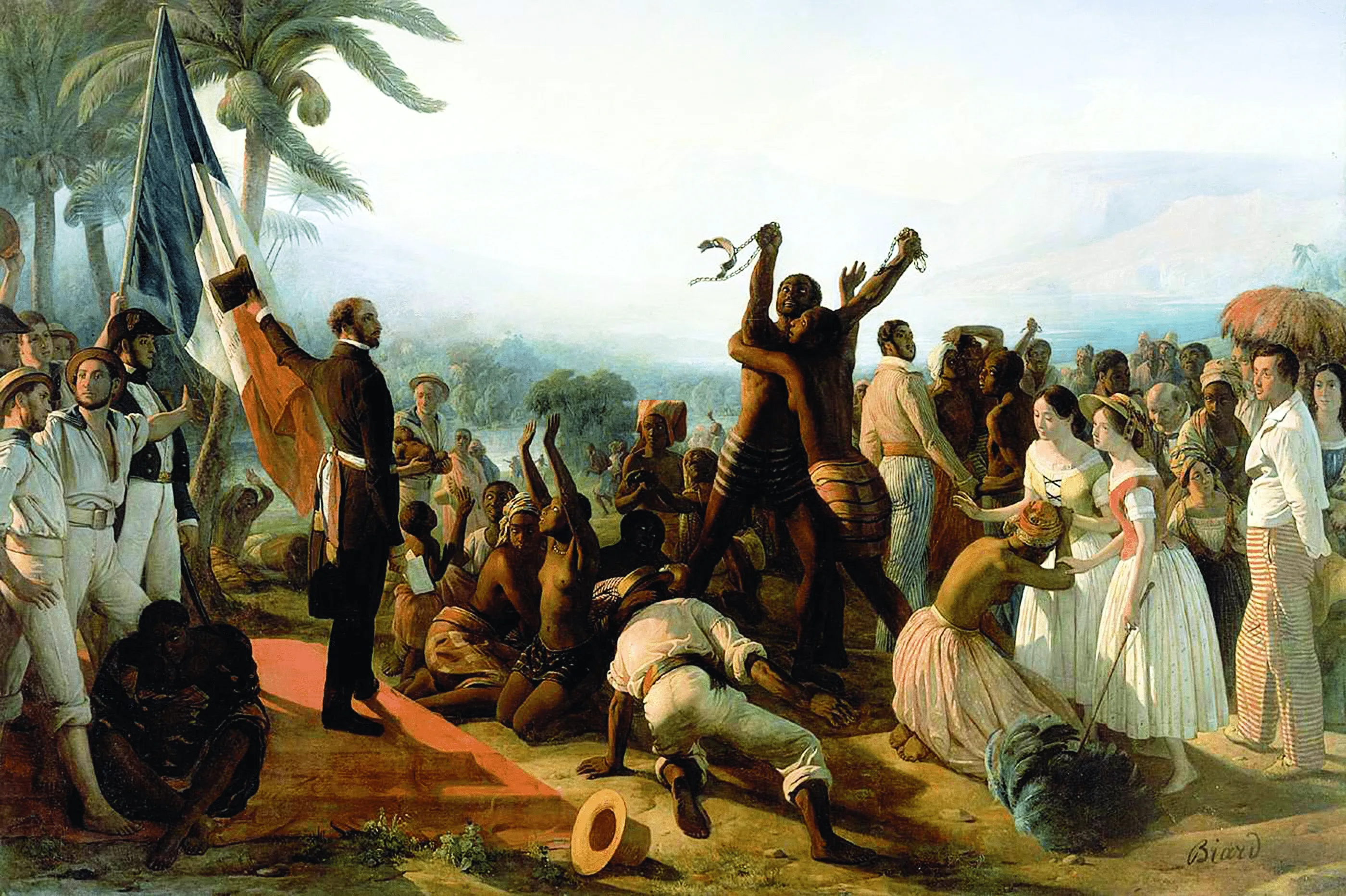 François-Auguste Biard, L'Abolition de l'esclavage
dans les colonies françaises en 1848, 1849, huile
sur toile, 260 x 392 cm, Château de Versailles, Versailles.