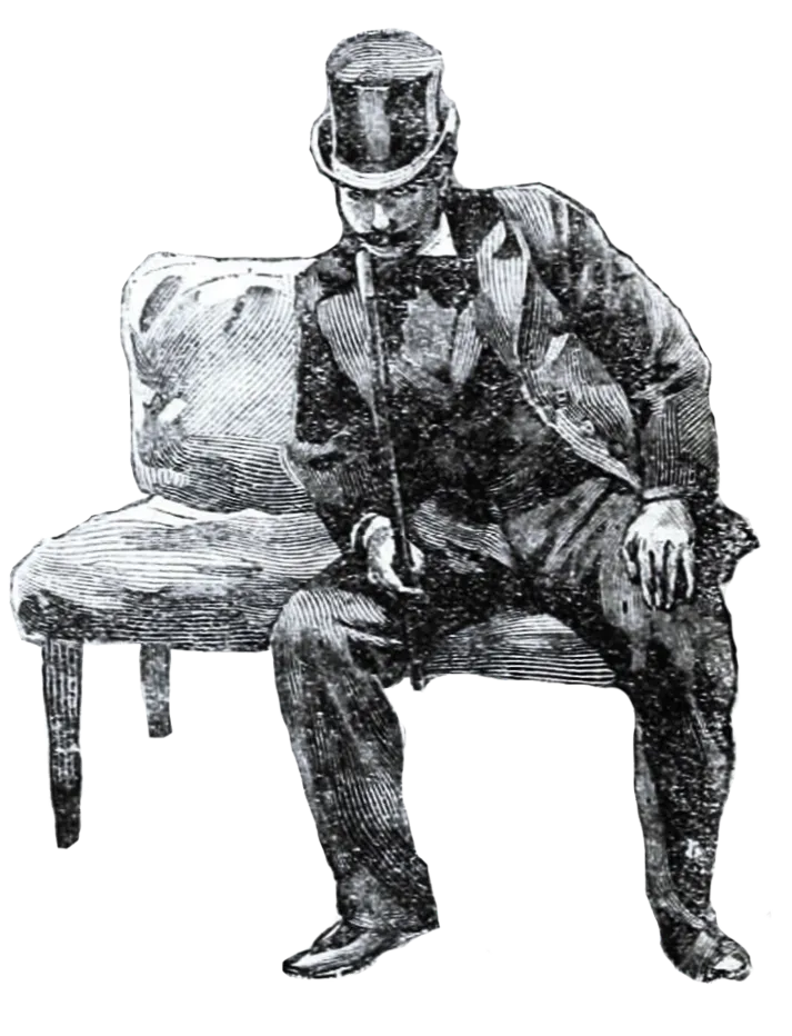 Gravure : homme en haut-de-forme assis, illustration pour Bel-Ami de Guy de Maupassant.