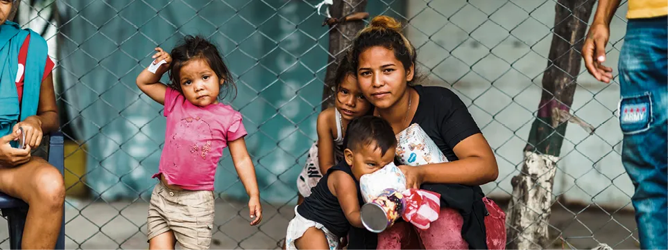 Mujer migrante de Colombia a Venezuela con sus hijos.
