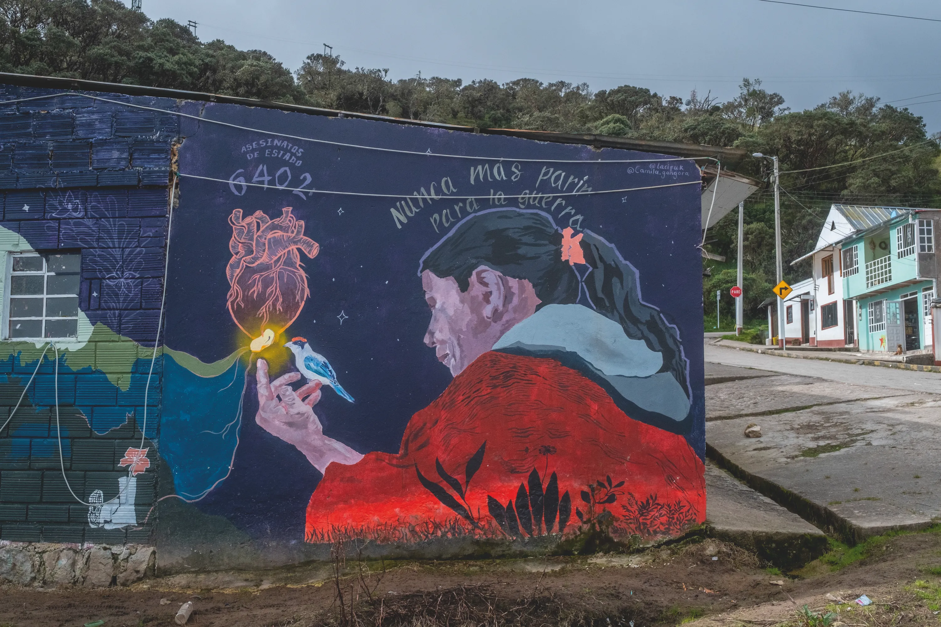Nunca más parir para la guerra, mural en el centro
poblado de San Juan, Sumapaz (Colombia), 2019.