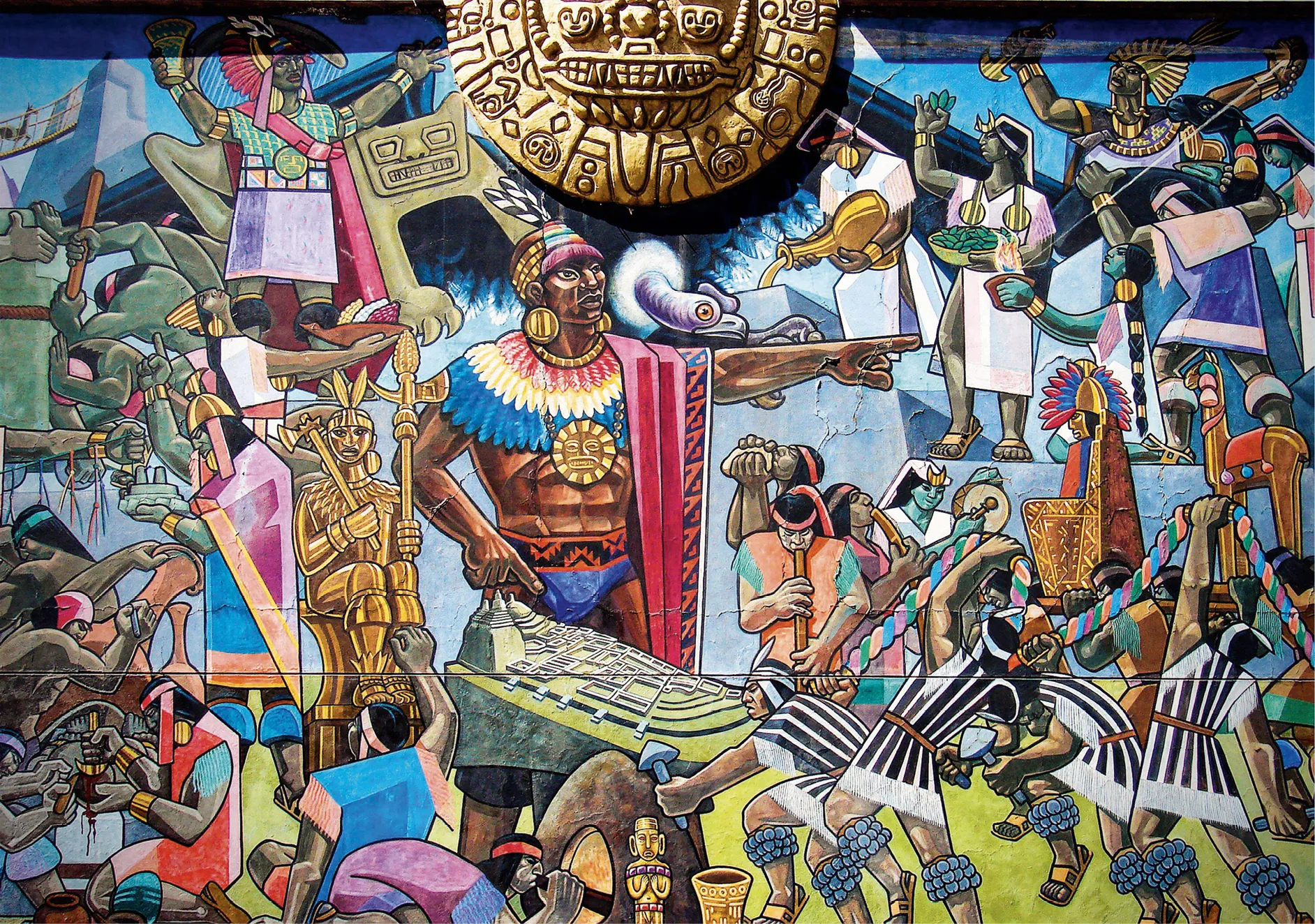 Juan Bravo Vizcarra, detalle del Gran mural del imperio inca (Cusco, Perú), 1992.