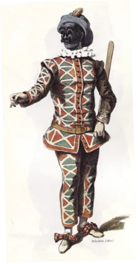 Maurice Sand, Arlequin, personnage de la commedia dell'arte, illustration pour Masques et bouffons, 1860.