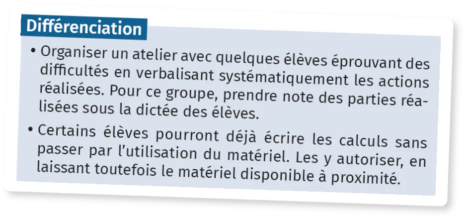 Capture d'écran : conseils pédagogiques pour différencier l'apprentissage, notamment pour les élèves ayant des difficultés de verbalisation.