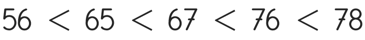 Image numérique : suite de nombres (56, 65, 67, 76, 78) séparés par des signes inférieur.