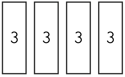 Image graphique : quatre rectangles vert foncé, chacun contenant le chiffre 3.