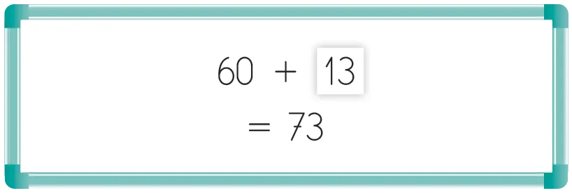 Image : calcul simple ; addition : 60 + 13 = 73