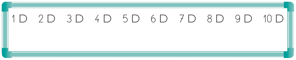 Tableau blanc affichant les numéros 1D à 10D.