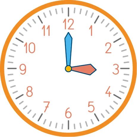 Illustration : horloge analogique affichant 12h15. Aiguilles bleues et corail sur cadran blanc et bordure orange.