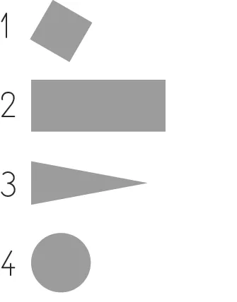 Diagramme : losange, rectangle, triangle et cercle gris.