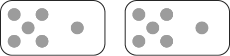 Illustration : deux dés verts affichant respectivement cinq et trois.