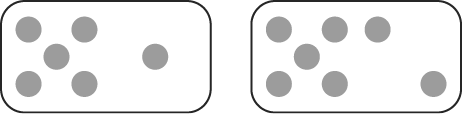 Illustration : deux dés verts affichant respectivement cinq et trois.