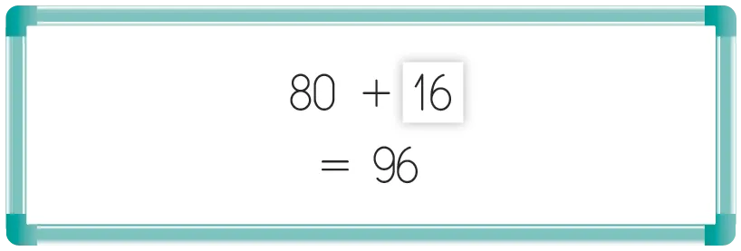 Image : calcul simple d'addition. Opération : 80 + 16 = 96.