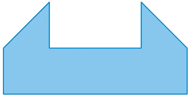 Diagramme géométrique : forme irrégulière bleu ciel, bordure bleue foncée, fond vert olive.