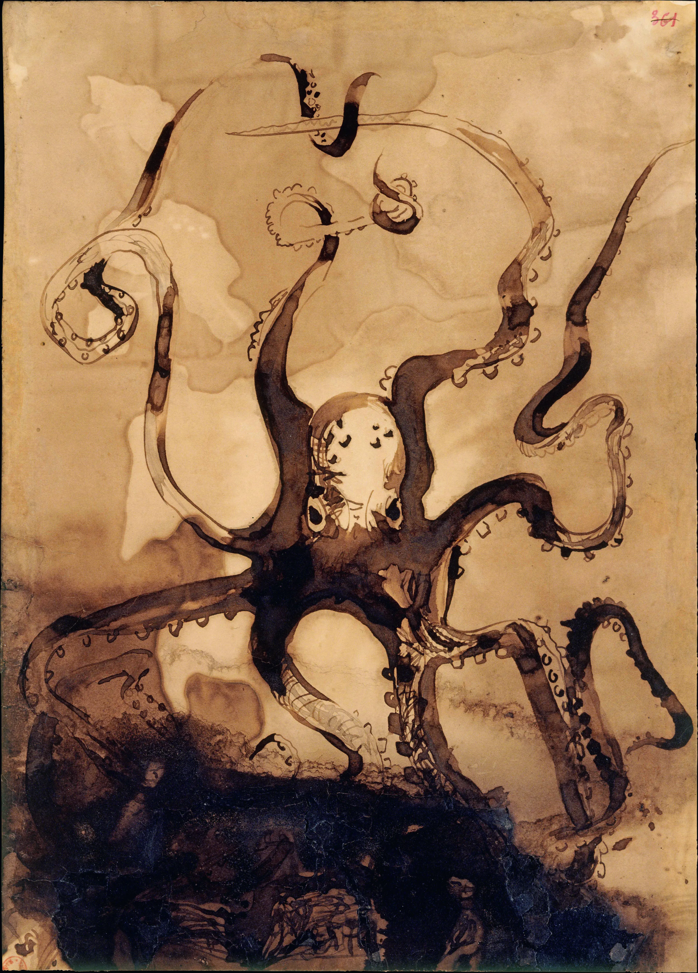 Victor Hugo, La Pieuvre, vers 1866, lavis sur papier, Bibliothèque nationale de France, Paris.