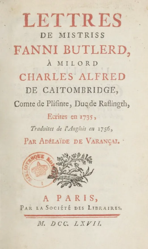 Lettres de Mistriss Fanni Butlerd