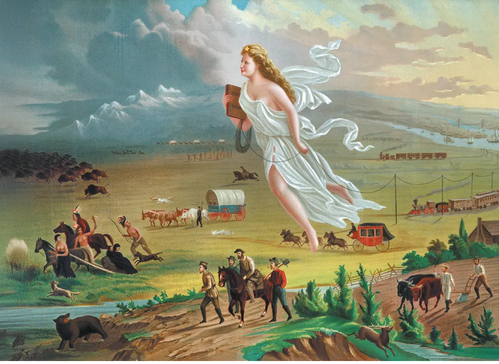 John Gast, American Progress, 1872, huile sur toile, musée Autry, Los Angeles, États-Unis.