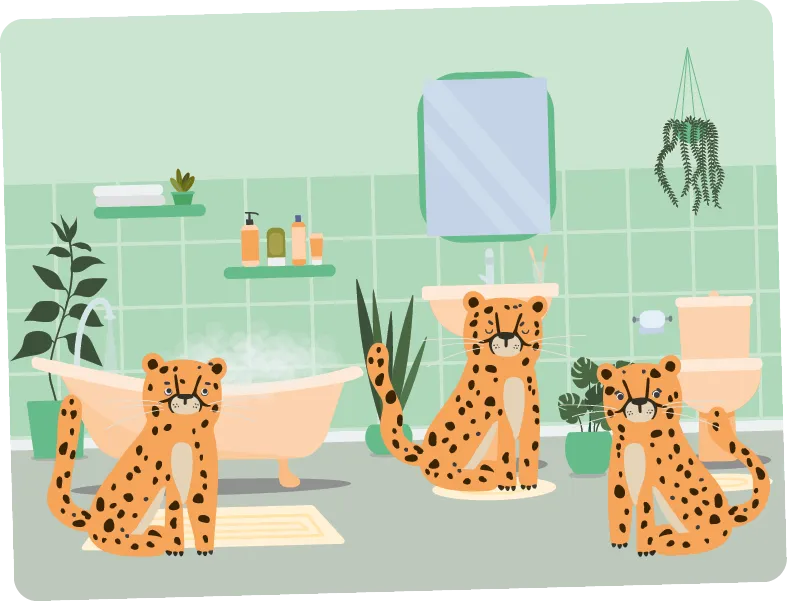 Three thin panthers in the bathroom