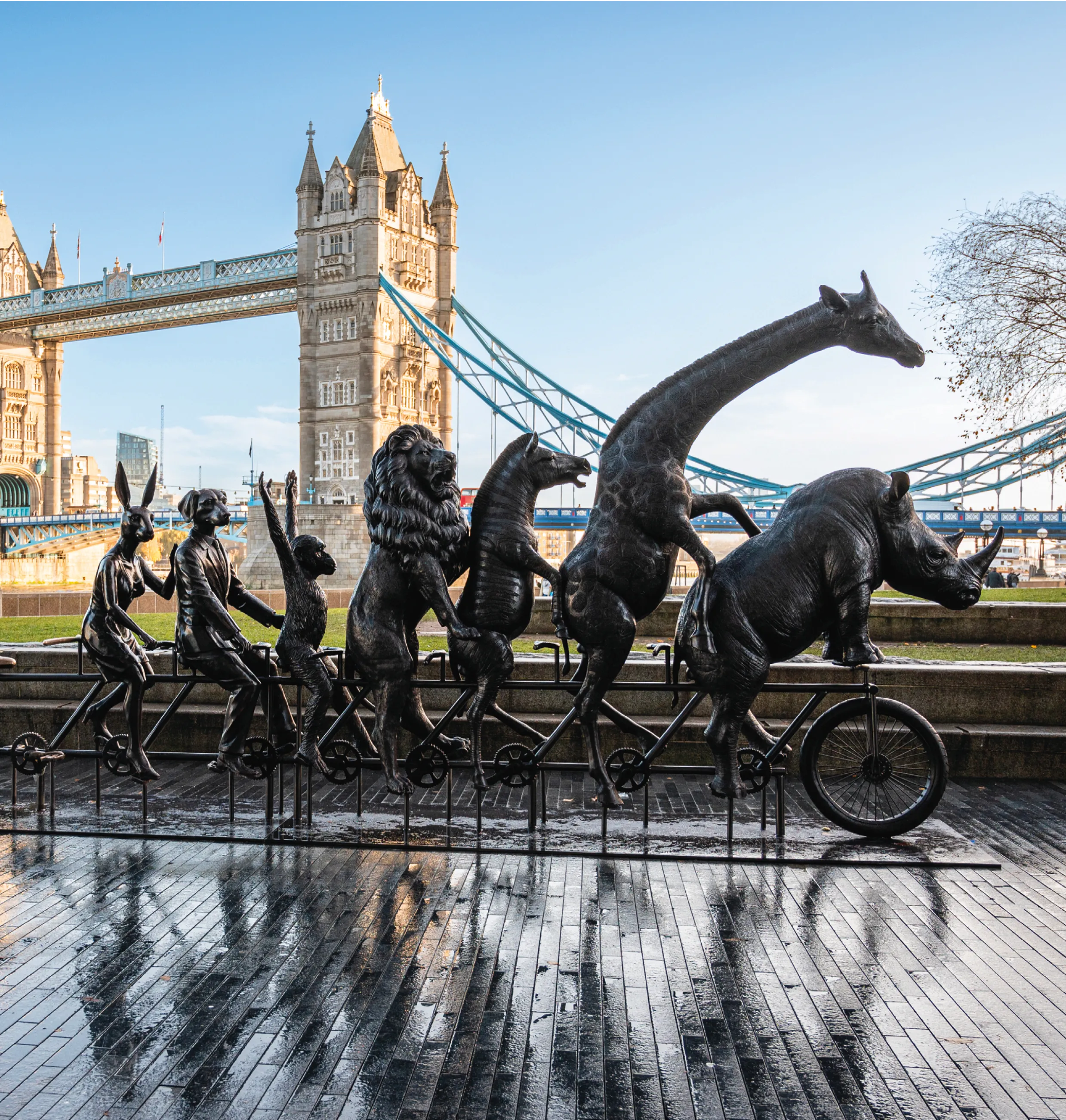 Gillie and Marc, They were on a wild ride to a safer place with Rabbitwoman and Dogman, A Wild Life for Wildlife exhibition in London, 2023.