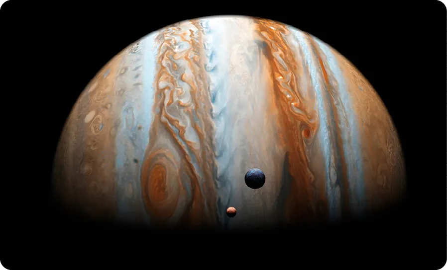 Géant de gaz jupiter en orbite lente dans le concept d'espace profond rendu 3D