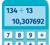 Calculatrice affichant 134/13=10,307692