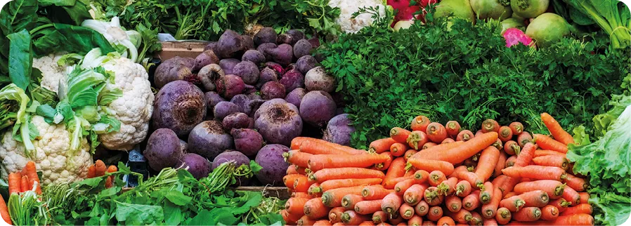 Gros plan sur la variété de légumes et de légumes dans le magasin de légumes du fermier