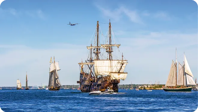 Tall ships on the St. Lawrence river in Brockville, Ontario