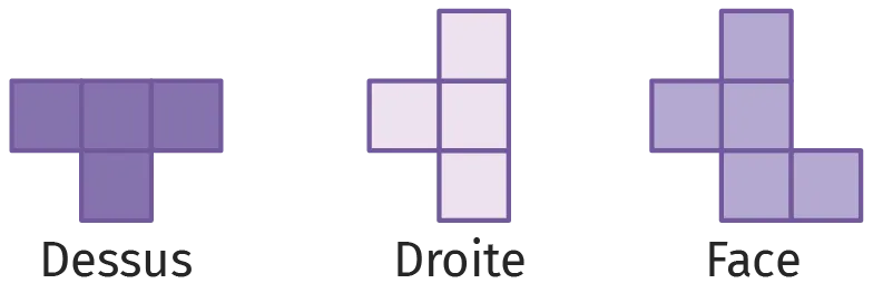 Représentation d'un solide vu de dessus, de droite et de face.