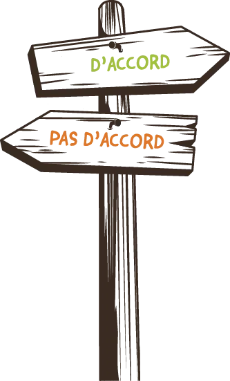 Panneau d'indications avec D'accord et Pas d'accord.