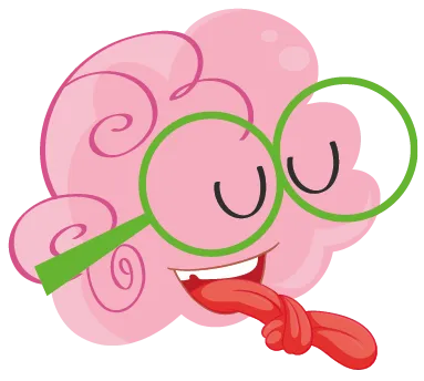 Cerveau avec des lunettes, langue sortie.