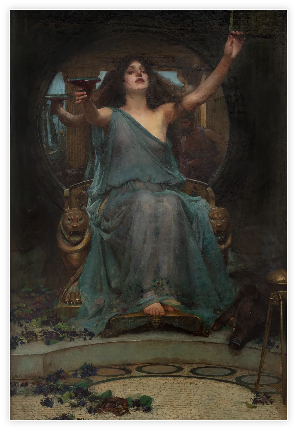 John William Waterhouse, Circé offrant la coupe à Ulysse, 1891, huile sur soie, 149 × 92 cm, Gallery Oldham, Angleterre.