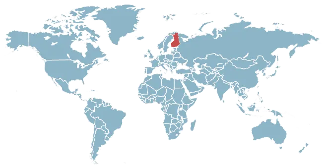 Carte du Monde indiquant la Finlande