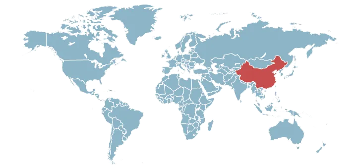 Carte du monde avec la Chine mise en évidence