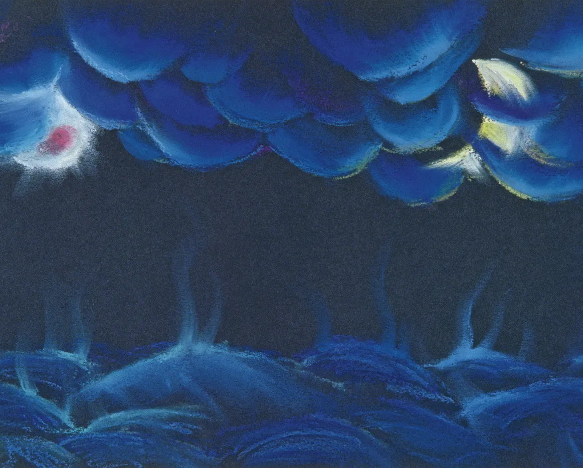 Jung Sook Nam, Création du soleil et de la lune, pastel sur papier, collection privée.