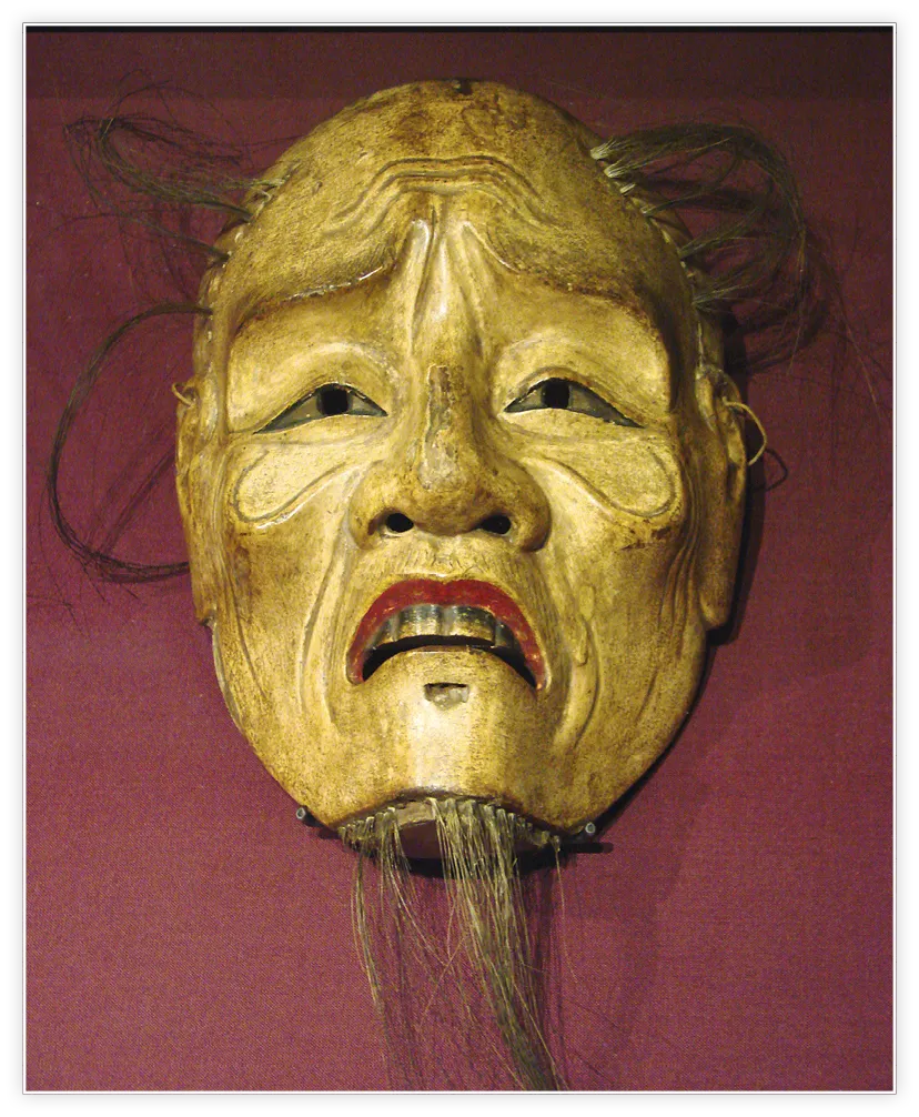 Masque de théâtre Nô de l'époque d'Edo (1603-1868), bois et crins de cheval, Musée Guimet, Paris