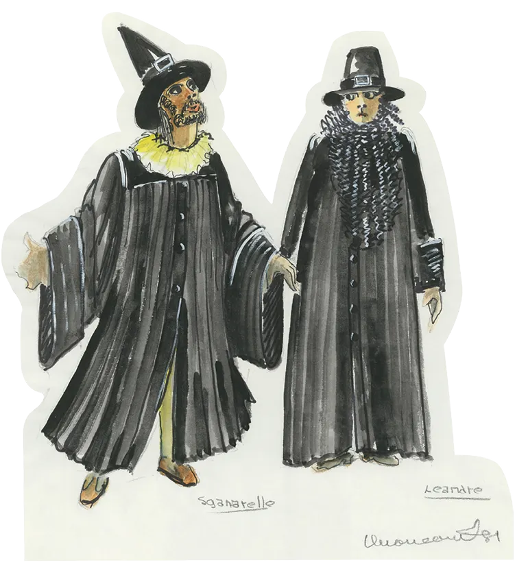 Dessin de Denis Denoncourt pour les costumes de Sganarelle et Léandre