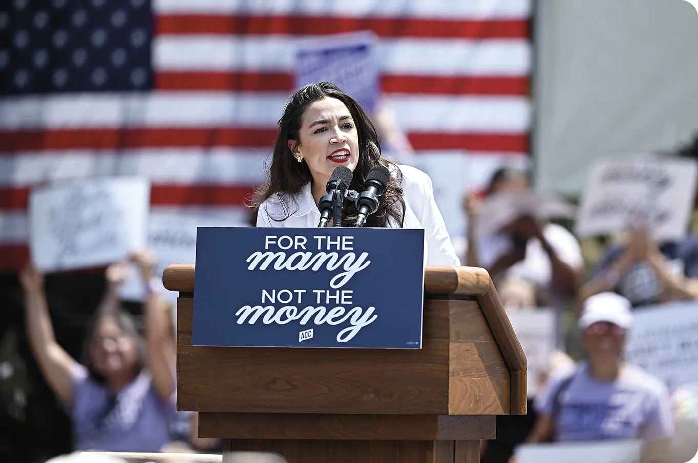 U.S. Representative Alexandria Ocasio-Cortez
delivering a speech in New York City, 2024.