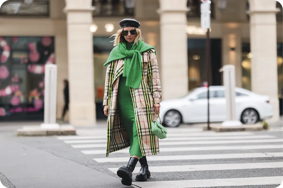 A woman wearing Burberry during Paris Fashion Week, 2021