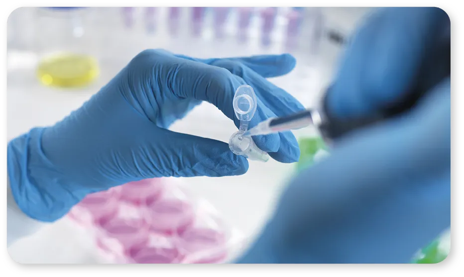 Scientist pipetting samples in laboratory.