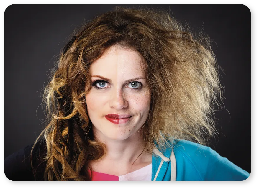 Before and after photograph of womans face with halve made up and halve clean