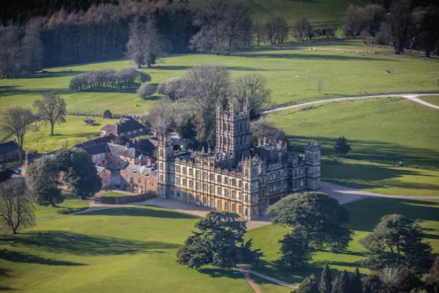 Aerial photograph of the Earl of Carnarvon's Highclere Castle, Hampshire