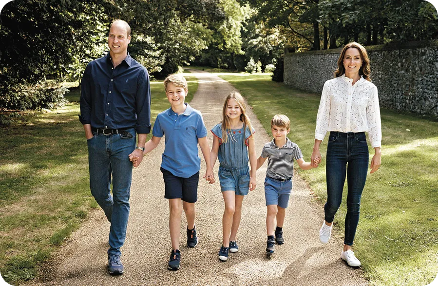 Dec. 13, 2022, Britain's Prince William, left and Kate, Princess of Wales pose for a photo with their children, from second left, Prince George, Princess Charlotte and Prince Louis in Norfolk, England.