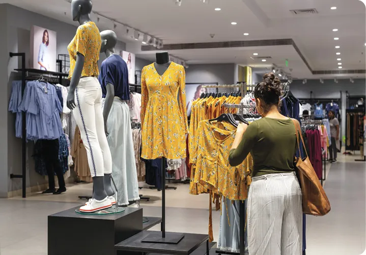 Clothing displayed in the women swear department of a Westside store, Mumbai, India.