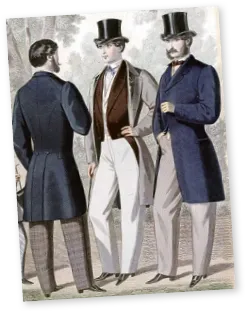 Hommes en costumes de l'époque victorienne.