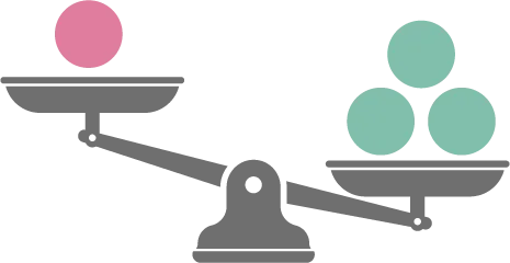 Infographie d'une balance représentant de petite et grande quantités.
