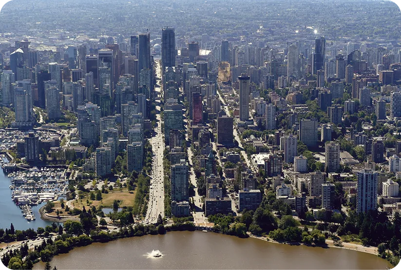 Aerial view of downtown Vancouver.